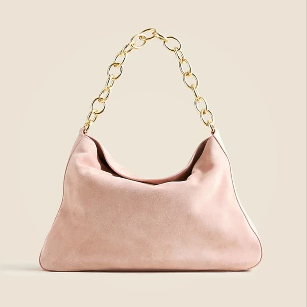 NWT J Crew Berkeley Chainlink Shoulder Bag in Suede Peach Petal
